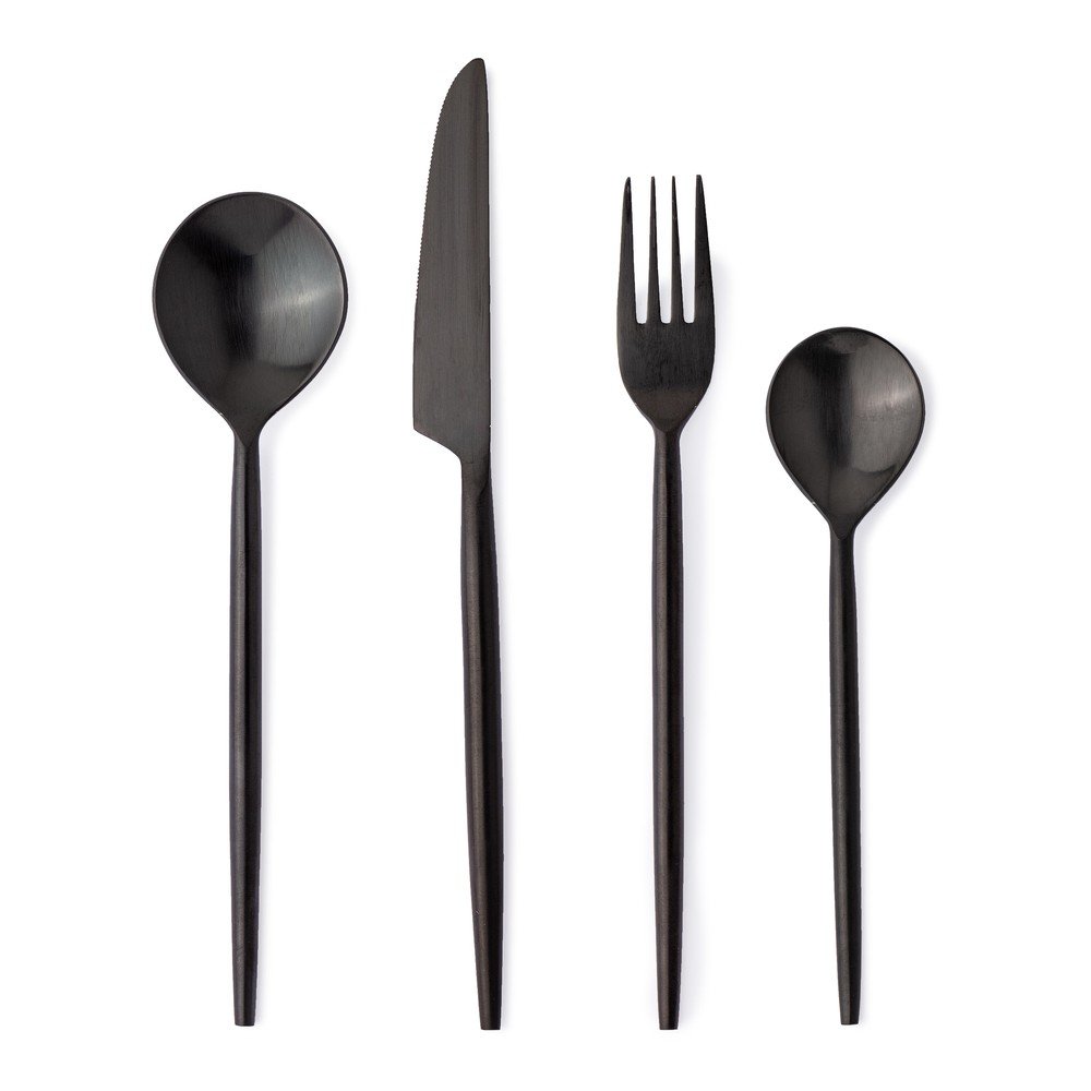 Fekete rozsdamentes acél négyszemélyes evőeszköz készlet 16 db-os Bronte – Bizzotto