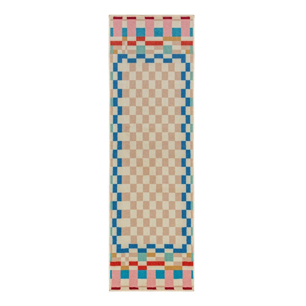 Gyapjúkeverék futószőnyeg 80x300 cm Checkered Border – Flair Rugs