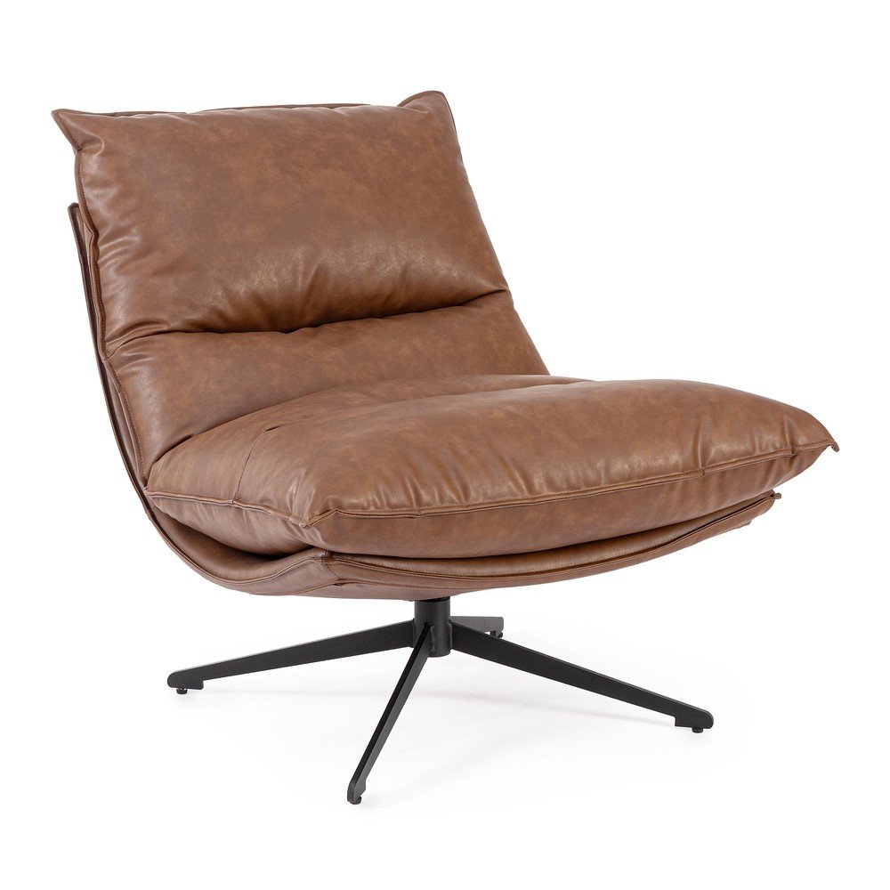 Konyakbarna tárolóhelyes bőrutánzat fotel Alanez – Bizzotto