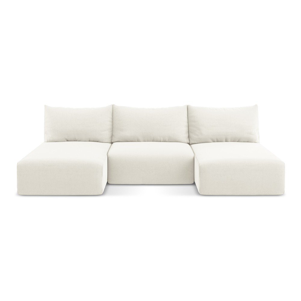 Krémszínű bársony kinyitható-tárolóhelyes (U alakú) sarokkanapé Kalena – Makamii