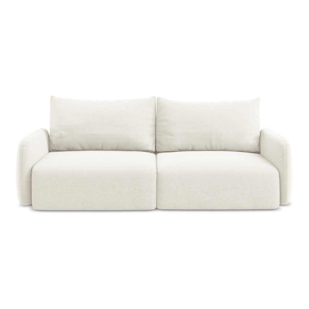 Krémszínű bársony kinyitható-tárolóhelyes kanapé 238 cm Kalena – Makamii