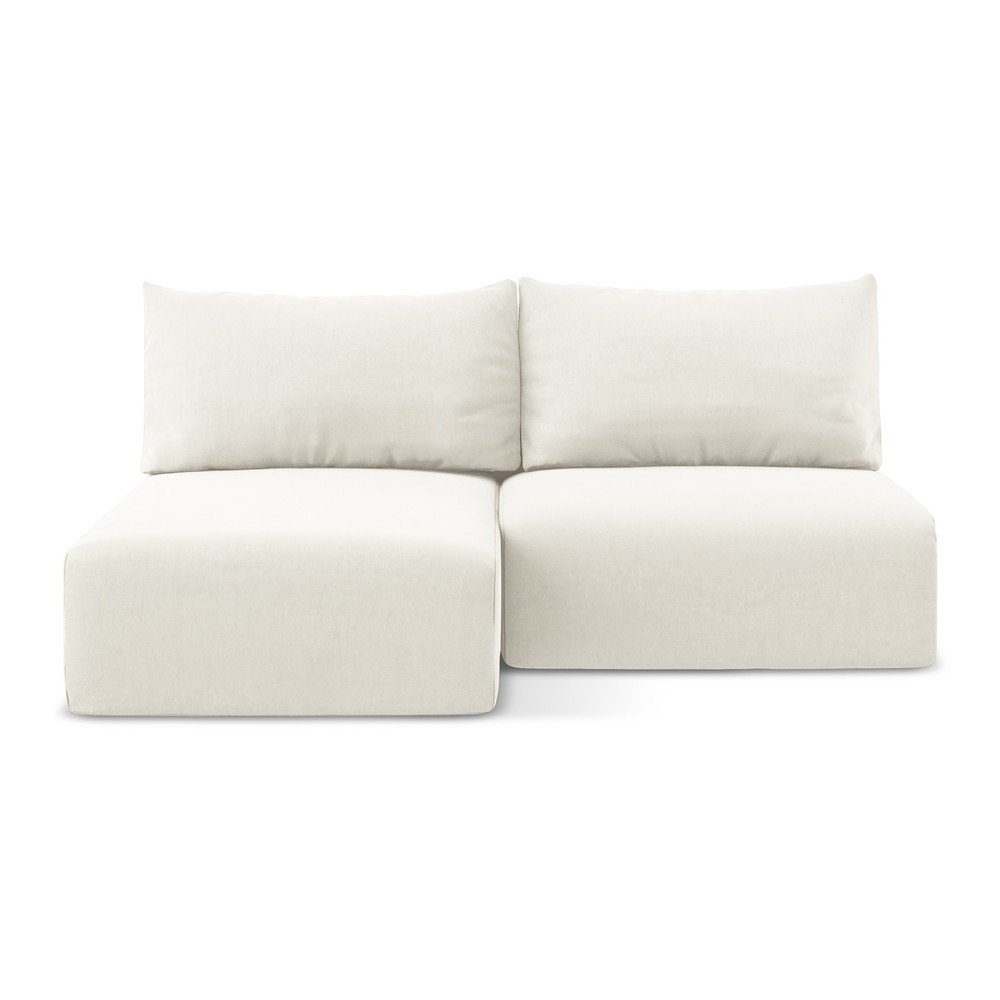 Krémszínű bársony kinyitható-tárolóhelyes sarokkanapé (bal oldali-heverő résszel) Kalena – Makamii