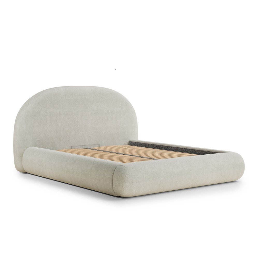 Krémszínű kárpitozott ágyneműtartós franciaágy ágyráccsal 180x200 cm Maumere – Maison de Rêve