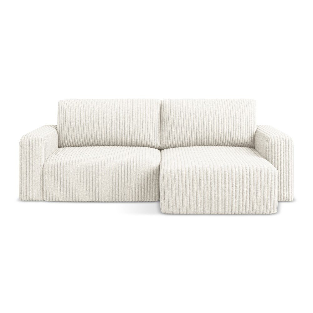 Krémszínű kordbársony kinyitható-tárolóhelyes sarokkanapé (jobb oldali-heverő résszel) Kona – Makamii