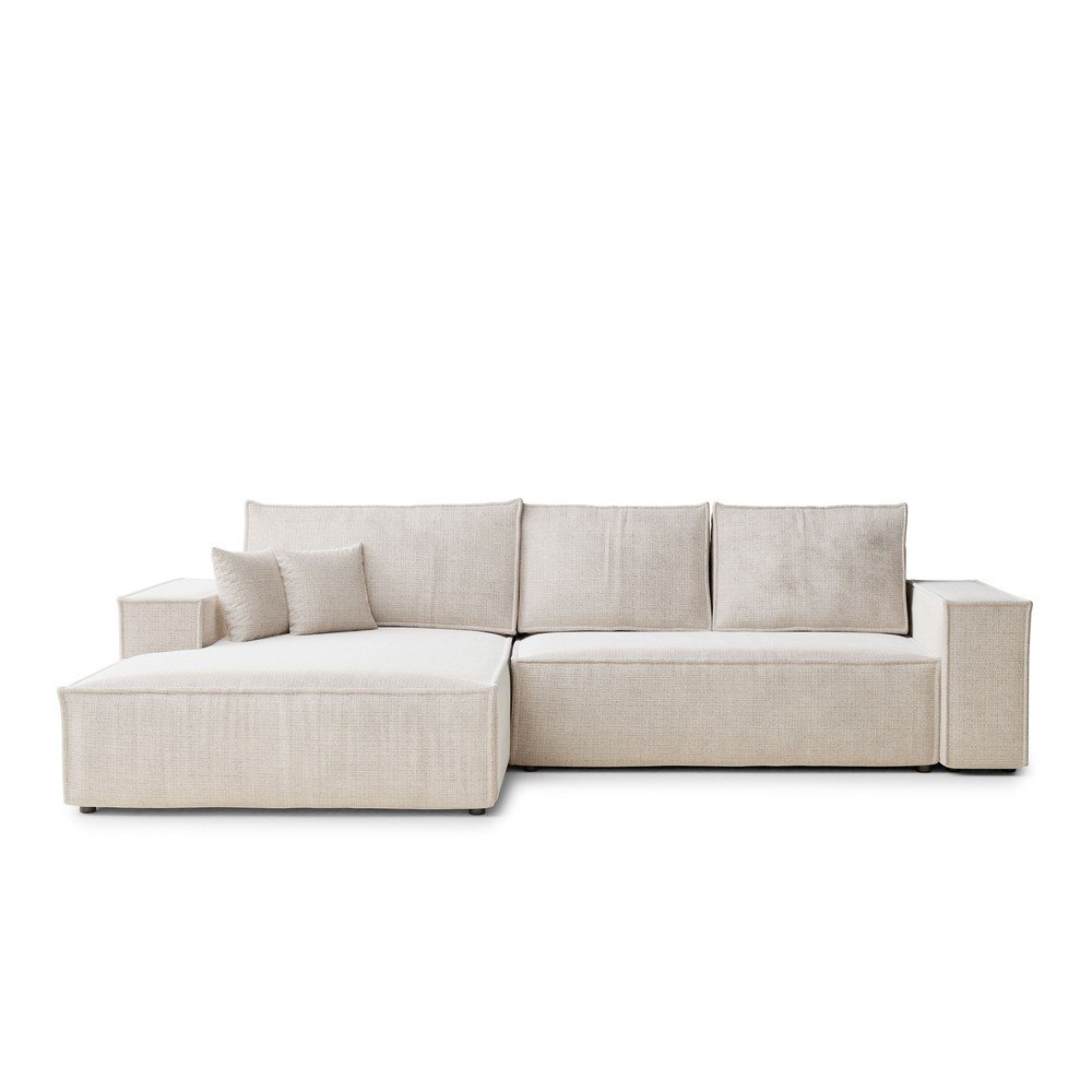 Krémszínű zsenília kinyitható-tárolóhelyes sarokkanapé (bal oldali-heverő résszel) Maze – Maison de Rêve