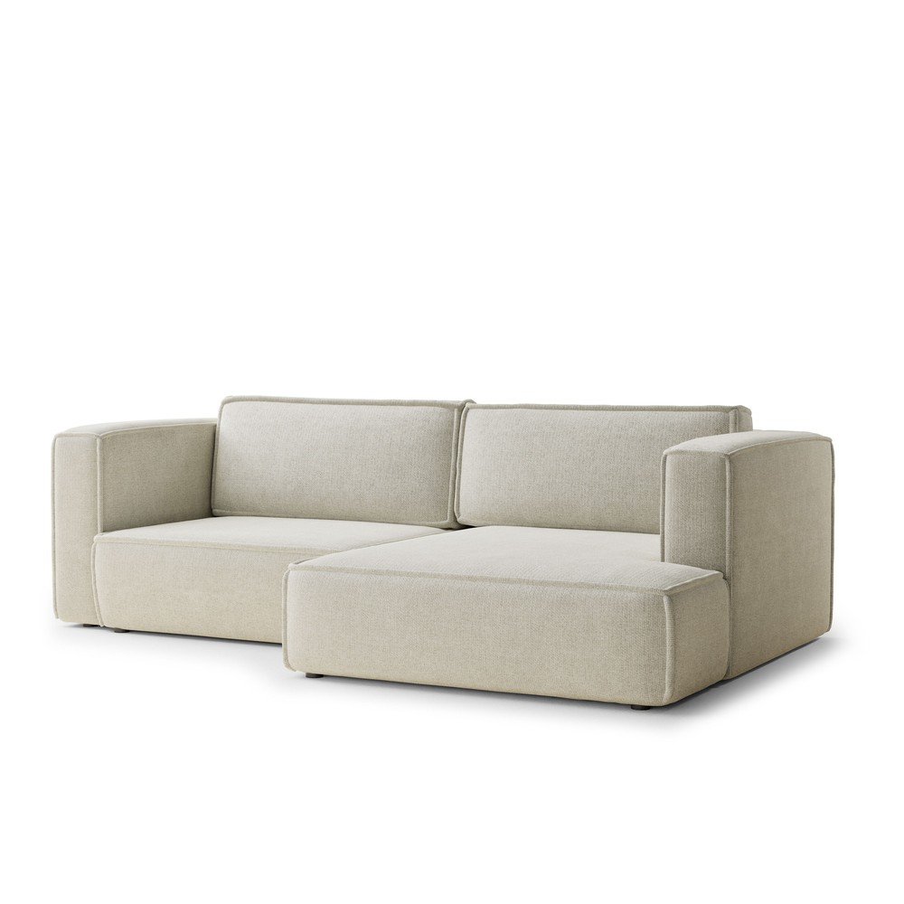 Krémszínű zsenília kinyitható-tárolóhelyes sarokkanapé (jobb oldali-heverő résszel) Velto – Maison de Rêve