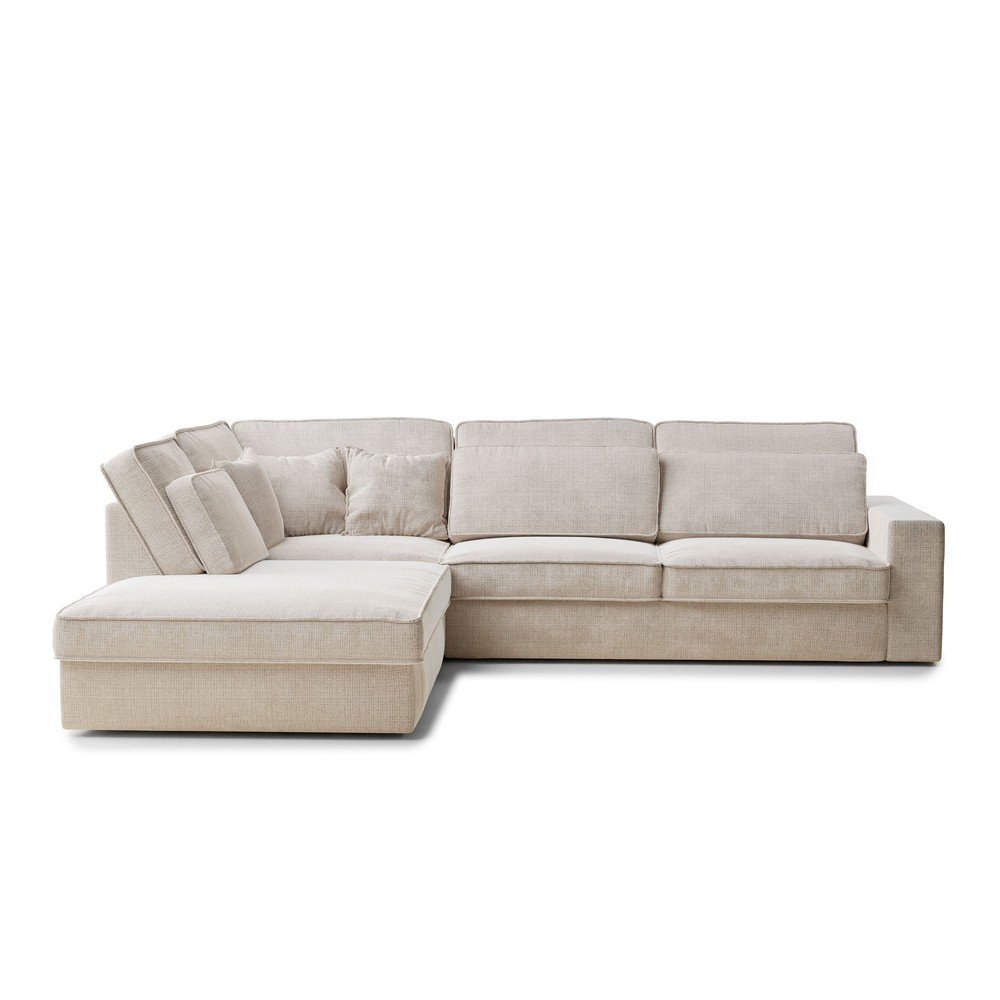 Krémszínű zsenília sarokkanapé (bal oldali-L alakú) Kirou – Maison de Rêve