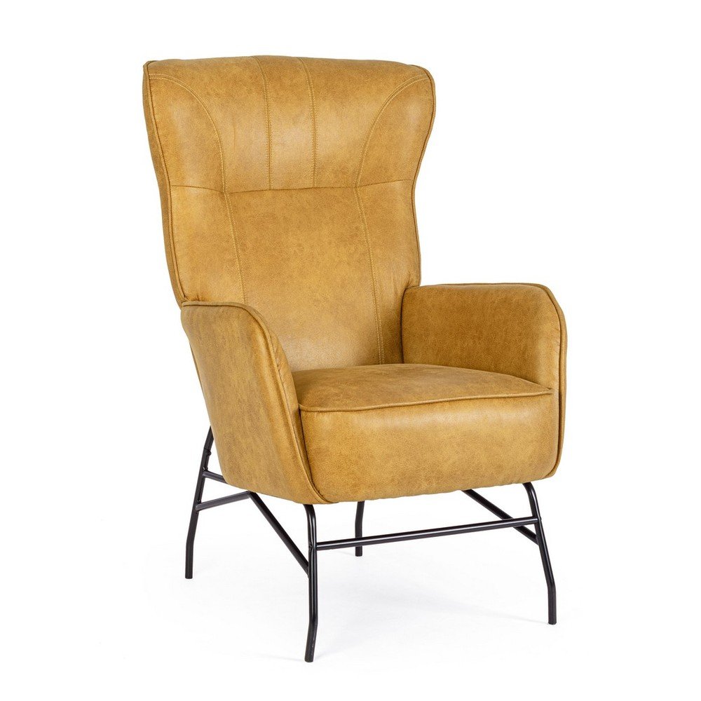 Mustársárga bőrutánzat fotel Nasira – Bizzotto