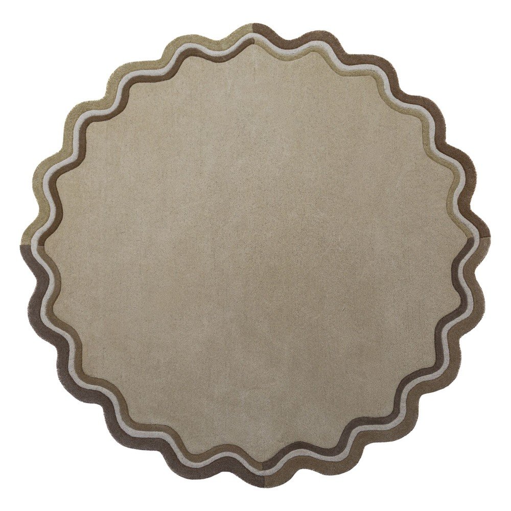 Natúr színű kézi szövésű gyapjú kerek szőnyeg ø 180 cm Leo Scallop – Flair Rugs