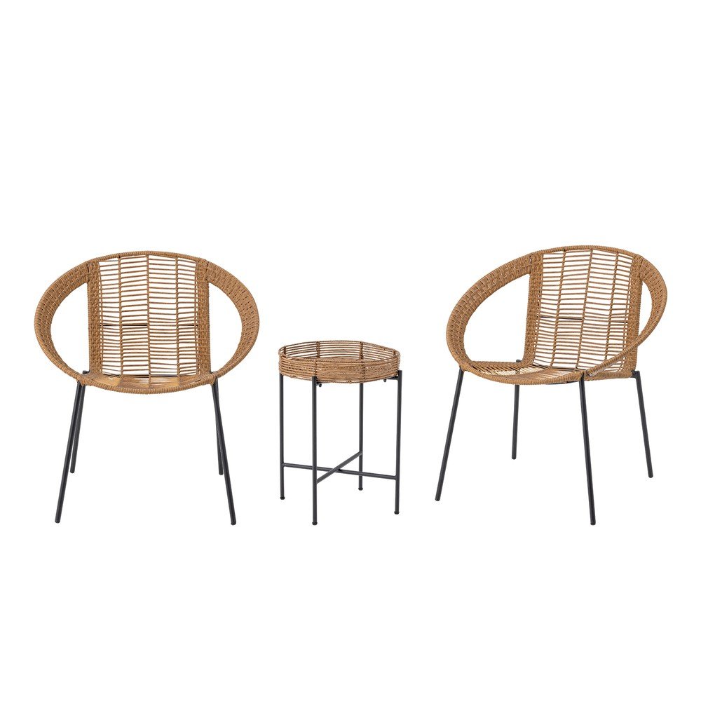 Natúr színű műrattan kétszemélyes kerti lounge szett Dudine – Bloomingville