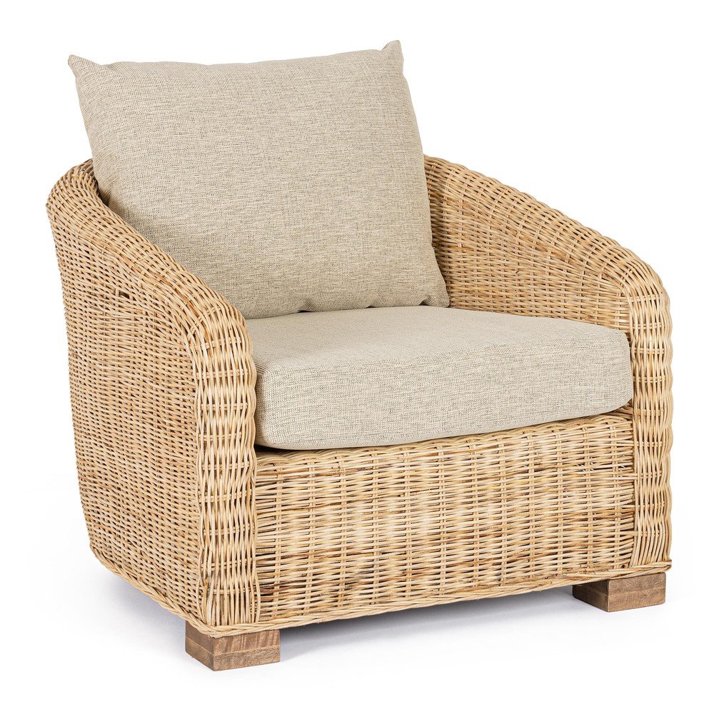 Natúr színű párnázott-rattan kerti fotel Cadice – Bizzotto