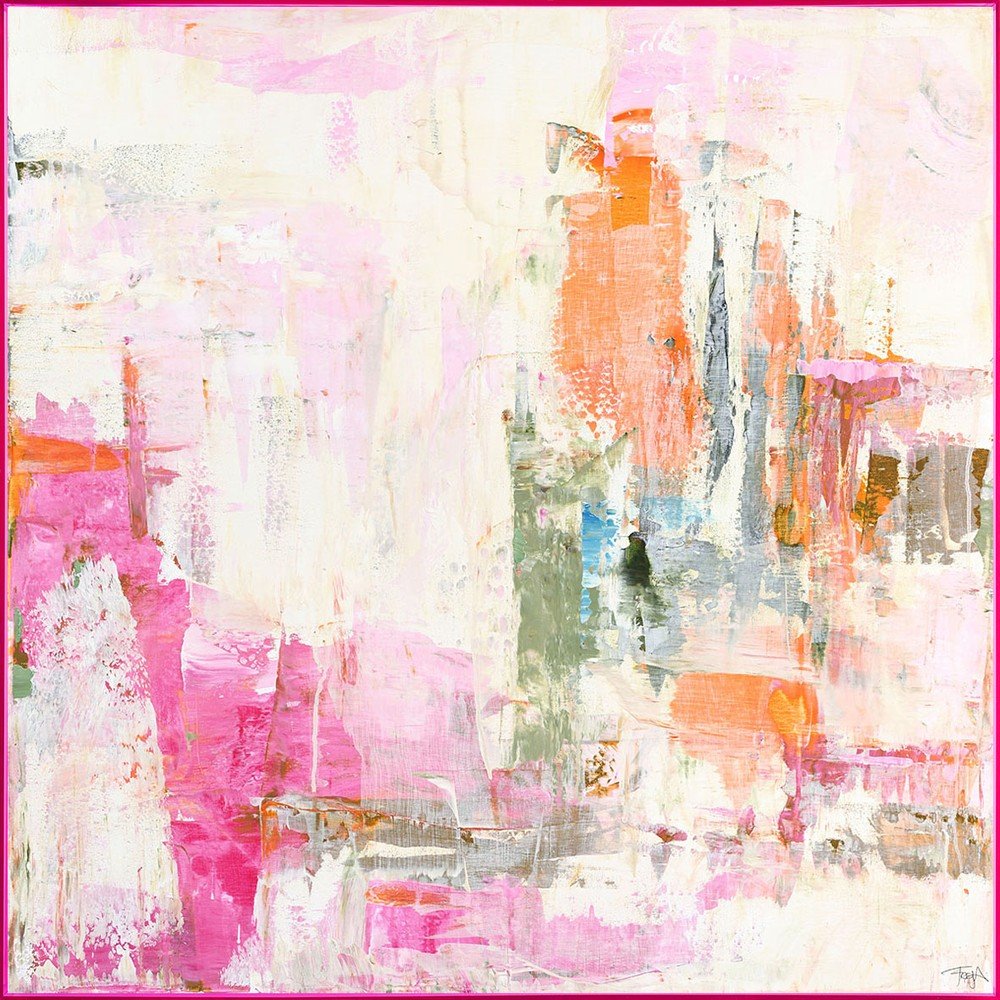 Nyomtatott keretezett vászon kép kézzel festett részletekkel 102x102 cm New Age Pink – Malerifabrikken