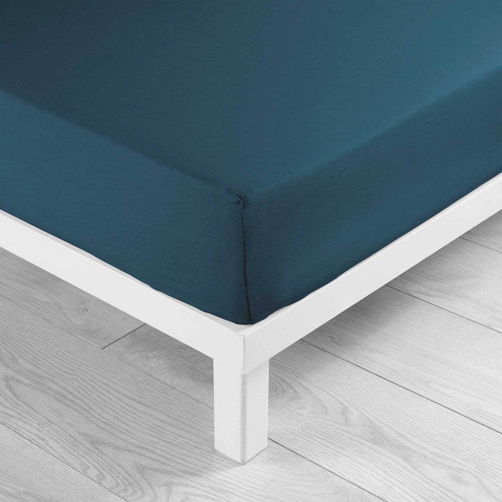 Petróleum színű gumis pamut lepedő 90x190 cm Lina – douceur d'intérieur