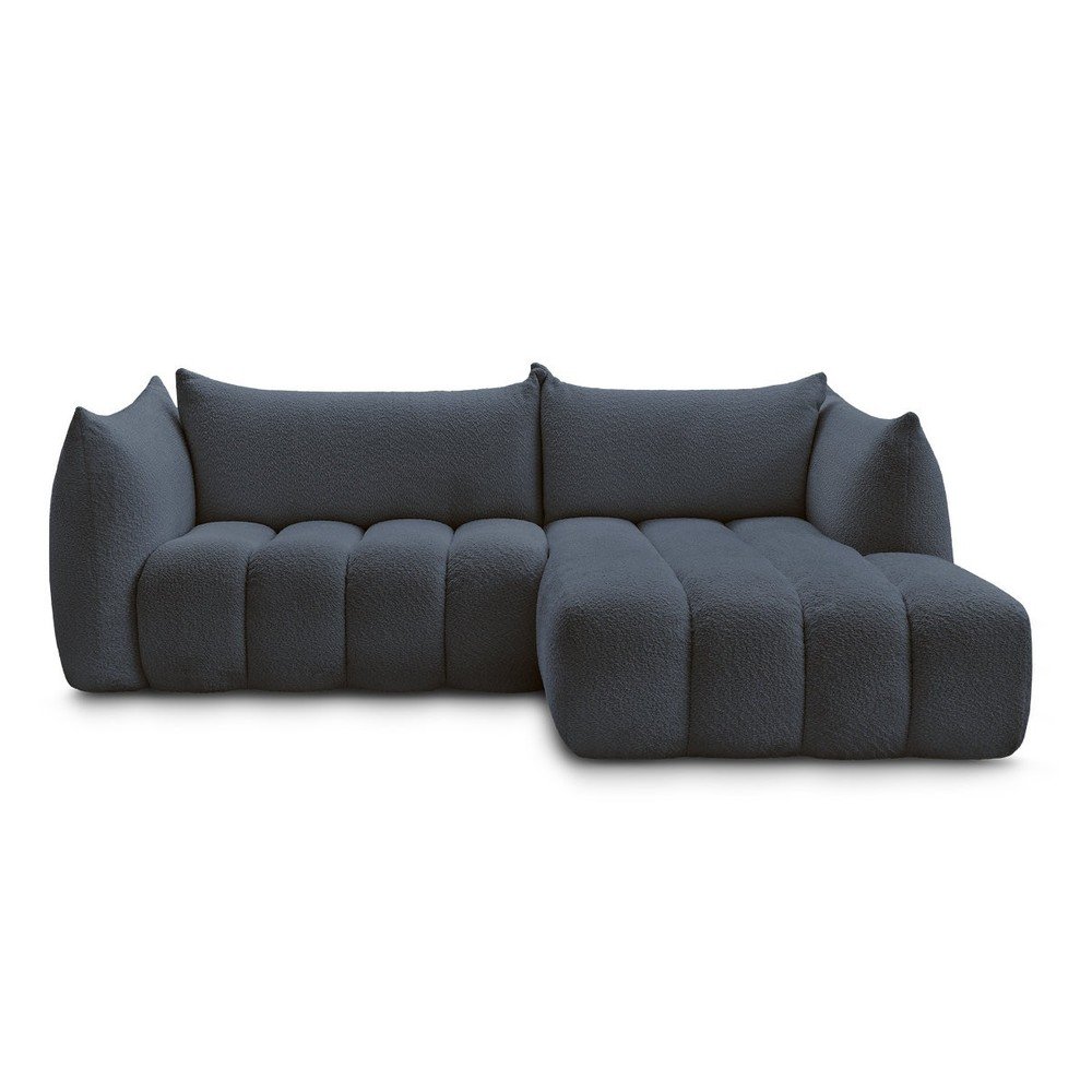 Sötétkék buklé sarokkanapé (jobb oldali-heverő résszel) Azra – Bobochic Paris