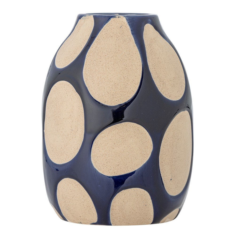 Sötétkék-krémszínű kőedény váza (magasság 20 cm) Bashir – Bloomingville