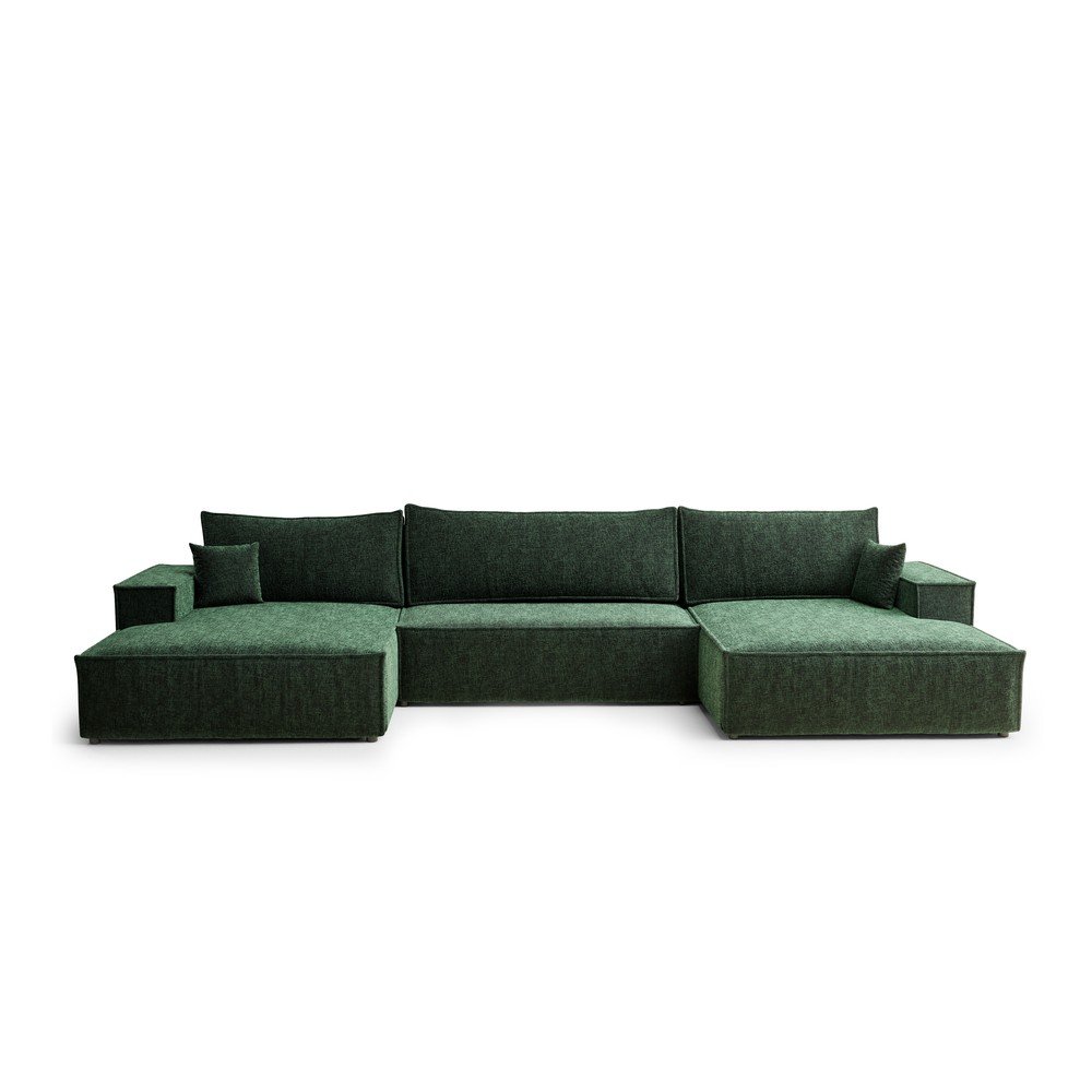 Sötétzöld zsenília kinyitható-tárolóhelyes (U alakú) sarokkanapé Kyoto – Maison de Rêve