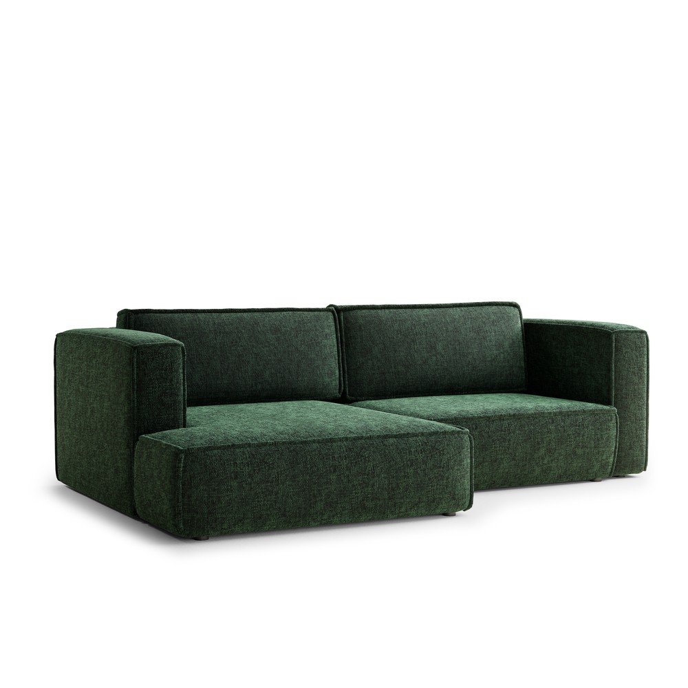Sötétzöld zsenília kinyitható-tárolóhelyes sarokkanapé (bal oldali-heverő résszel) Velto – Maison de Rêve
