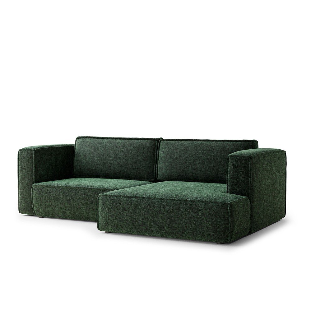 Sötétzöld zsenília kinyitható-tárolóhelyes sarokkanapé (jobb oldali-heverő résszel) Velto – Maison de Rêve