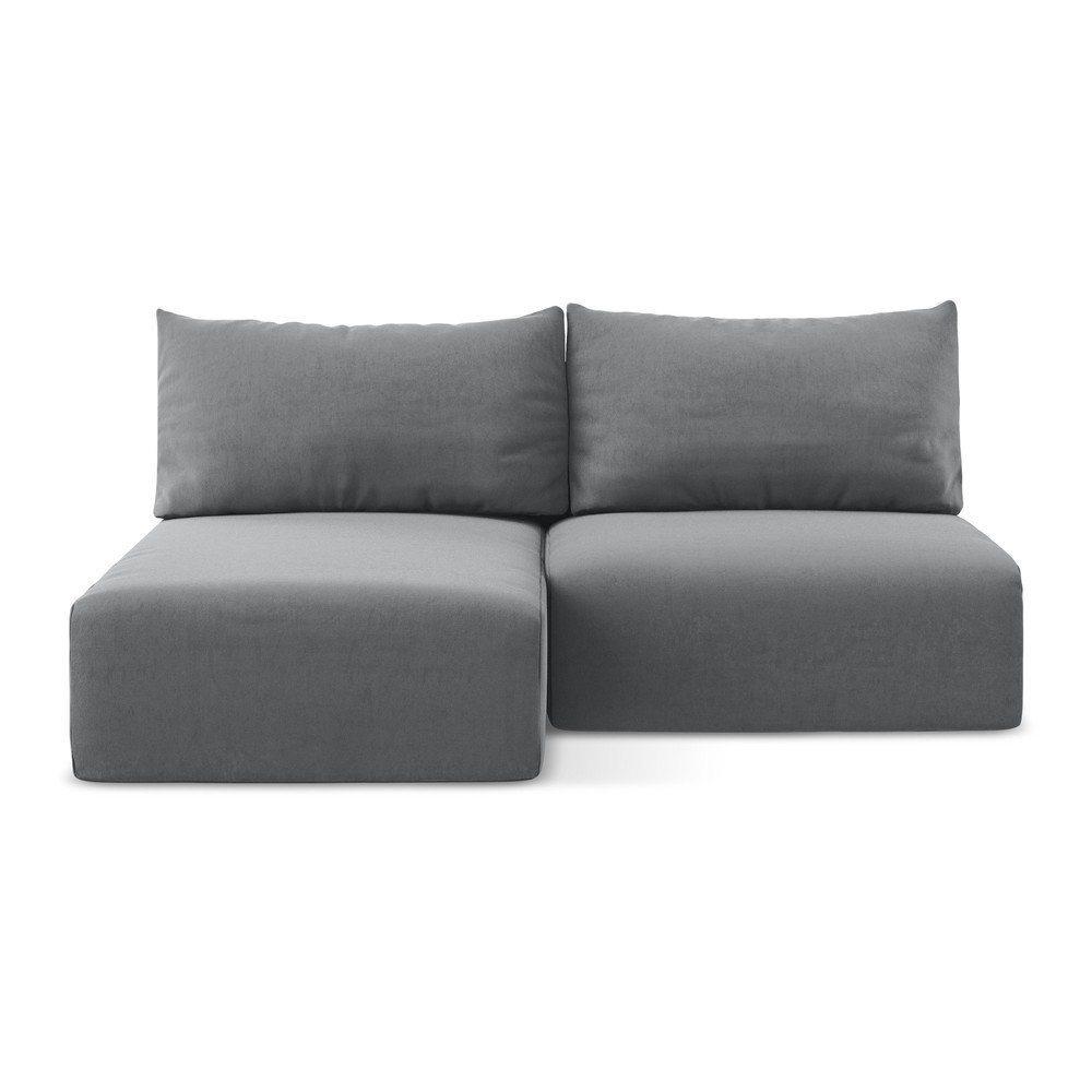 Szürke bársony kinyitható-tárolóhelyes sarokkanapé (bal oldali-heverő résszel) Kalena – Makamii