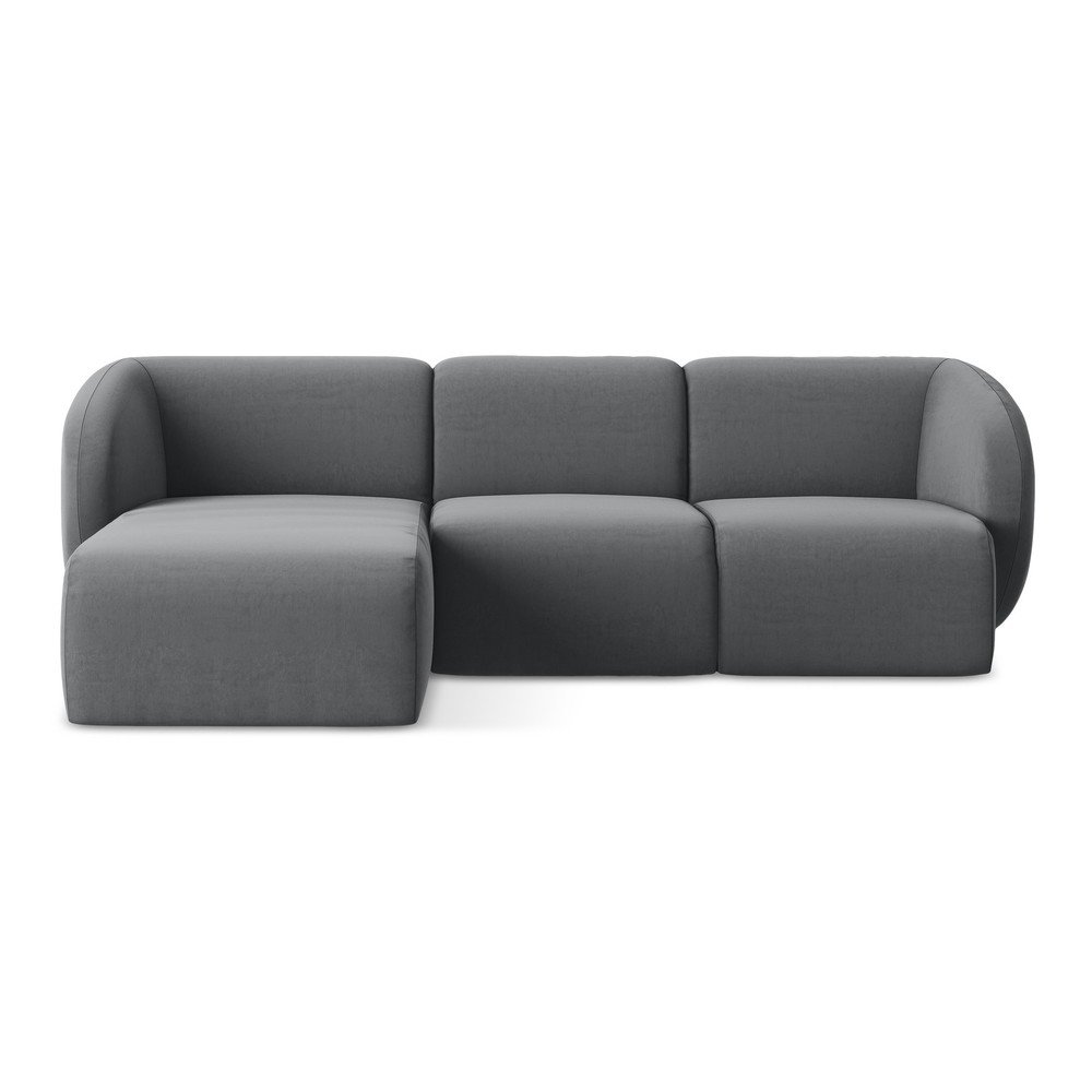 Szürke bársony sarokkanapé (bal oldali-heverő résszel) Lani – Makamii