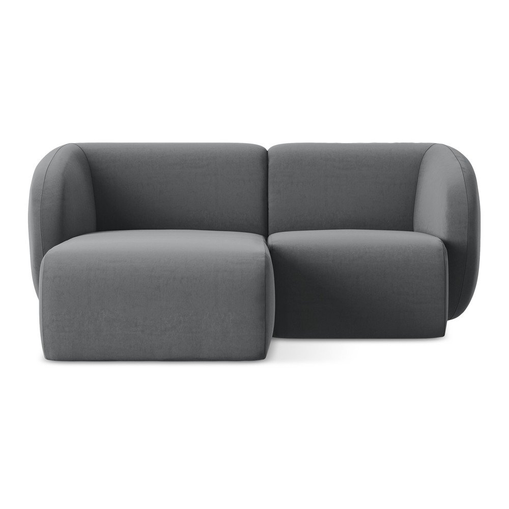 Szürke bársony sarokkanapé (bal oldali-heverő résszel) Lani – Makamii