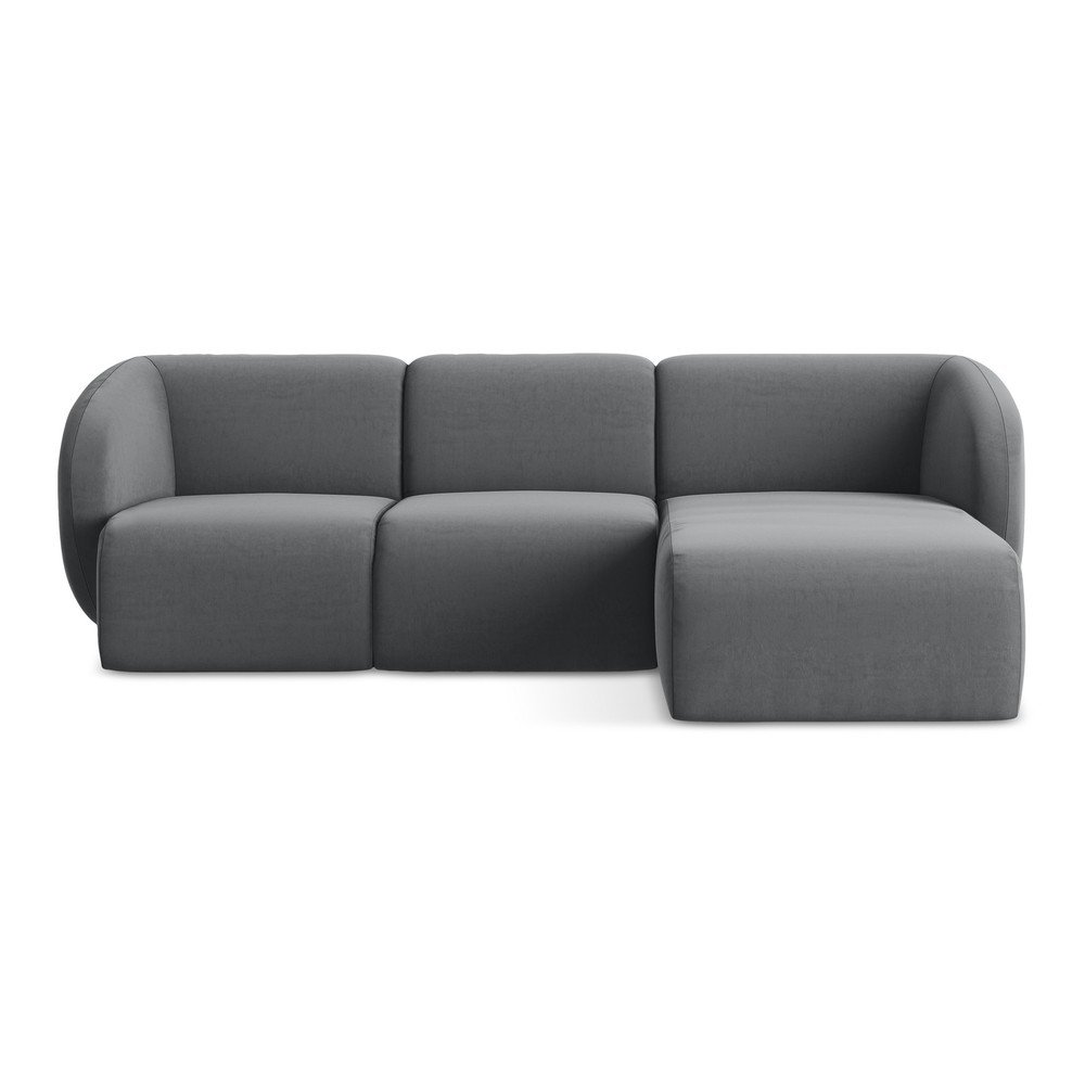 Szürke bársony sarokkanapé (jobb oldali-heverő résszel) Lani – Makamii