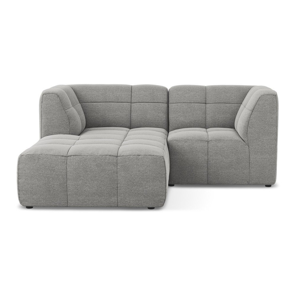 Szürke buklé sarokkanapé (bal oldali-heverő résszel) Aloha – Makamii