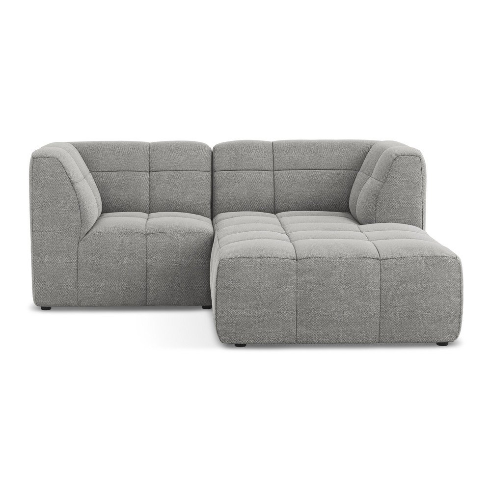 Szürke buklé sarokkanapé (jobb oldali-heverő résszel) Aloha – Makamii