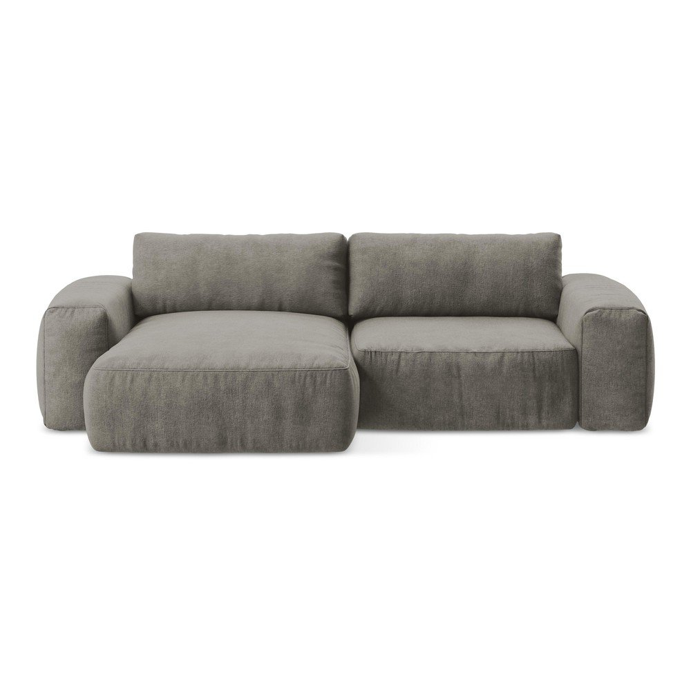 Szürke zsenília kinyitható sarokkanapé (bal oldali-heverő résszel) Kuki – Makamii