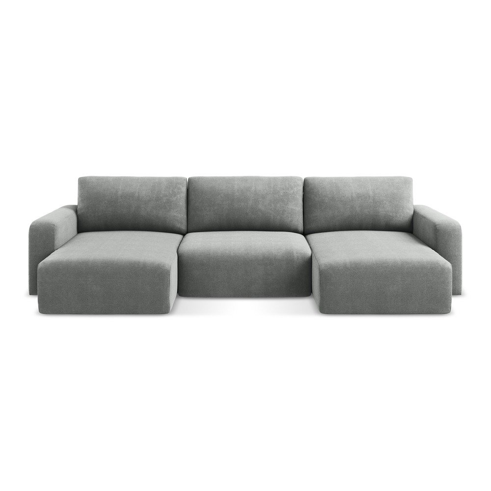 Szürke zsenília kinyitható-tárolóhelyes (U alakú) sarokkanapé Kona – Makamii