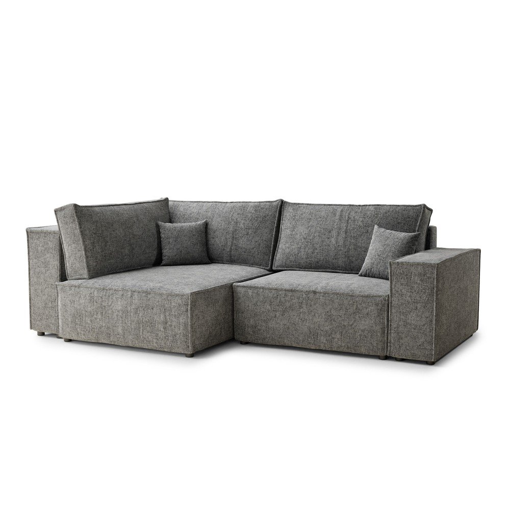 Szürke zsenília kinyitható-tárolóhelyes sarokkanapé (bal oldali-L alakú) Tonga – Maison de Rêve