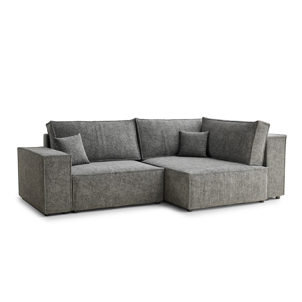 Szürke zsenília kinyitható-tárolóhelyes sarokkanapé (jobb oldali-L alakú) Tonga – Maison de Rêve