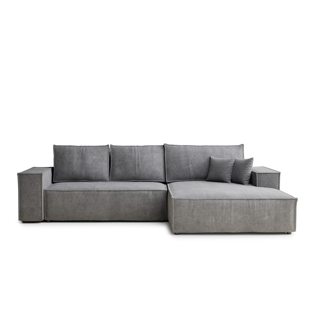 Szürke zsenília kinyitható-tárolóhelyes sarokkanapé (jobb oldali-heverő résszel) Maze – Maison de Rêve