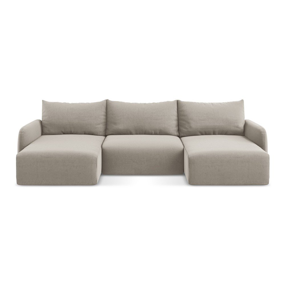 Szürkésbarna bársony kinyitható-tárolóhelyes (U alakú) sarokkanapé Kalena – Makamii