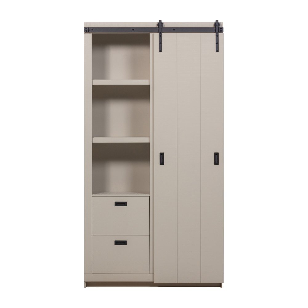 Szürkésbézs borovi fenyő szekrény tolóajtóval 122x230x37 cm Slide – vtwonen