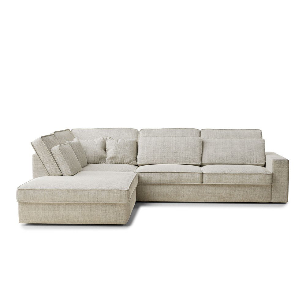 Szürkésbézs zsenília sarokkanapé (bal oldali-L alakú) Kirou – Maison de Rêve