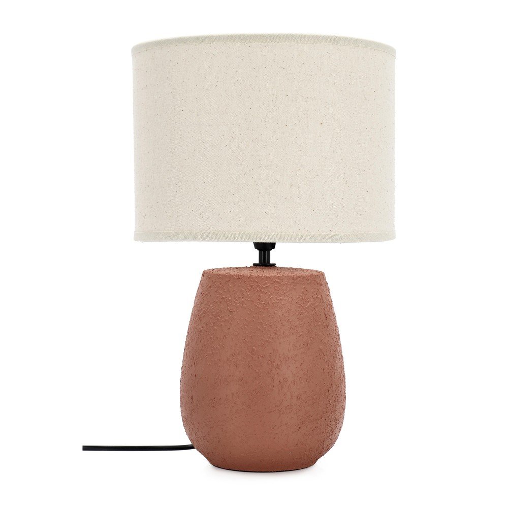 Terrakotta színű kerámia asztali lámpa textil búrával (magasság 41