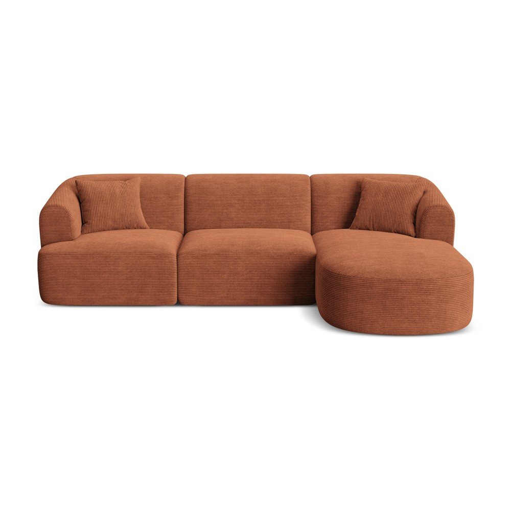 Terrakotta színű kordbársony sarokkanapé (jobb oldali-heverő résszel) Campi – Cosmopolitan Design