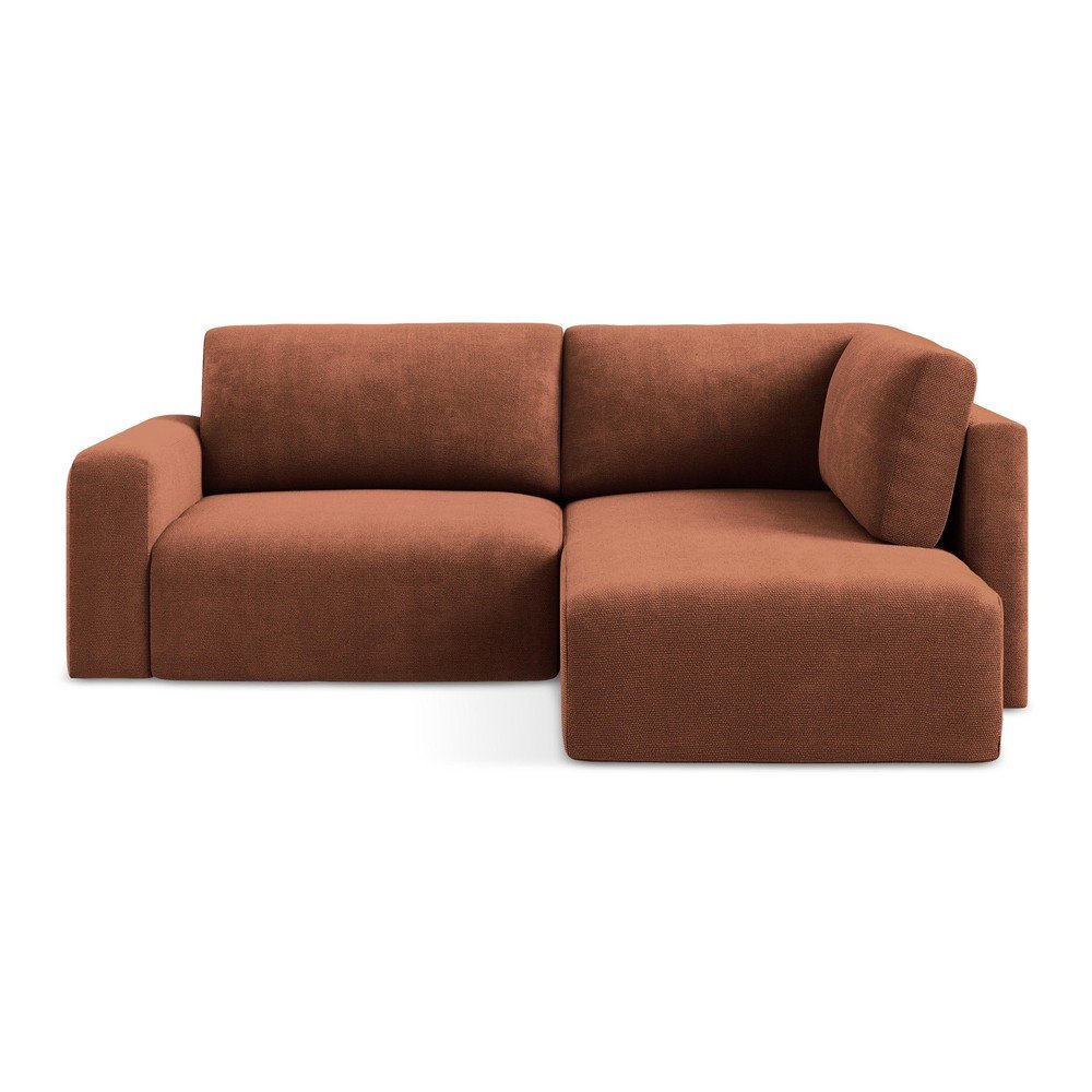 Terrakotta színű zsenília kinyitható-tárolóhelyes sarokkanapé (jobb oldali-L alakú) Kona – Makamii