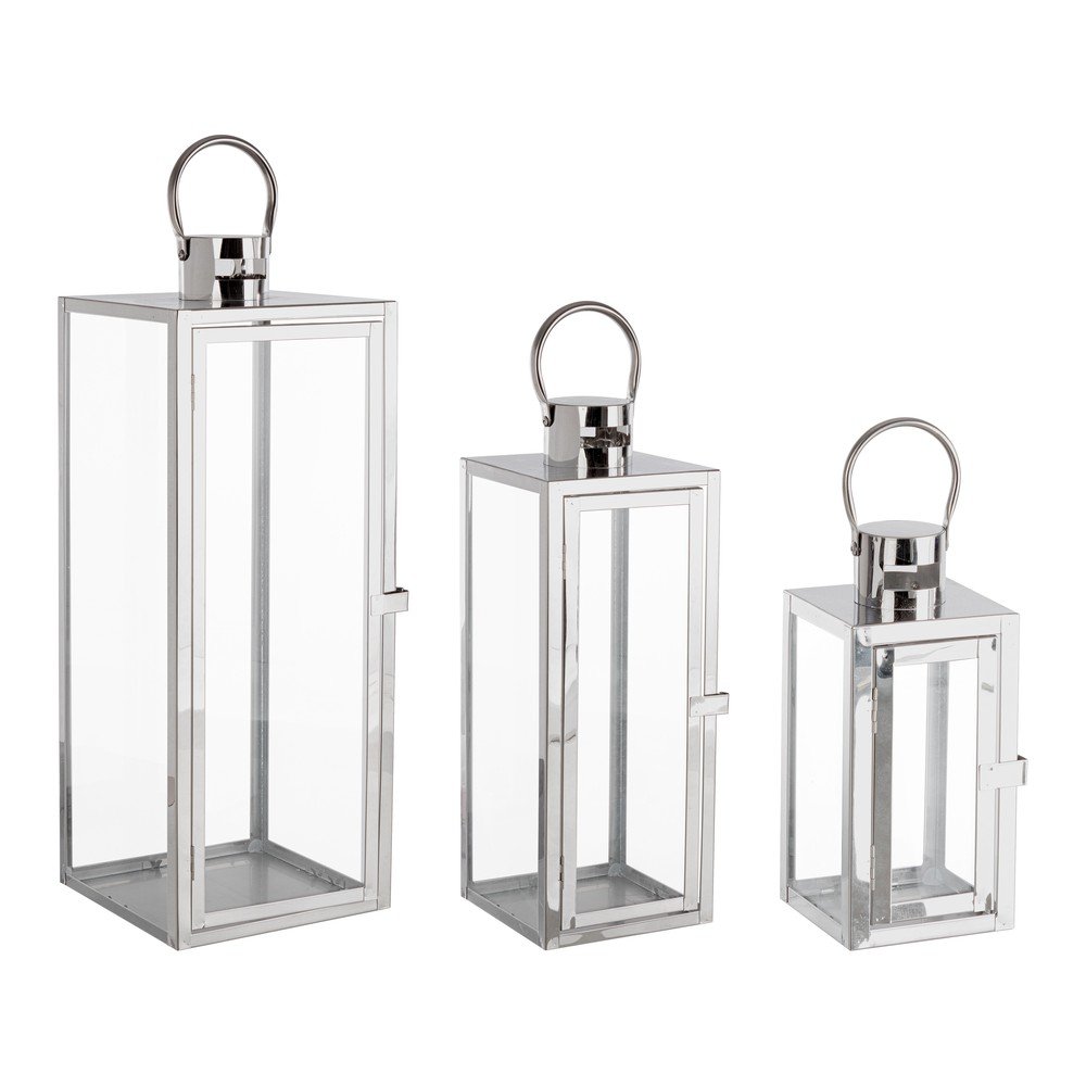 Üveg-rozsdamentes acél lámpás 3 db-os (magasság 50