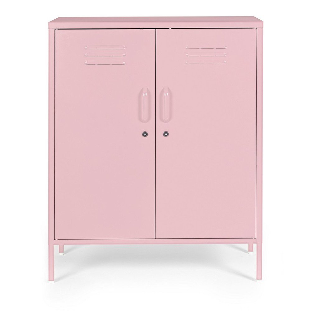 Világos rózsaszín fém zárható szekrény 80x101