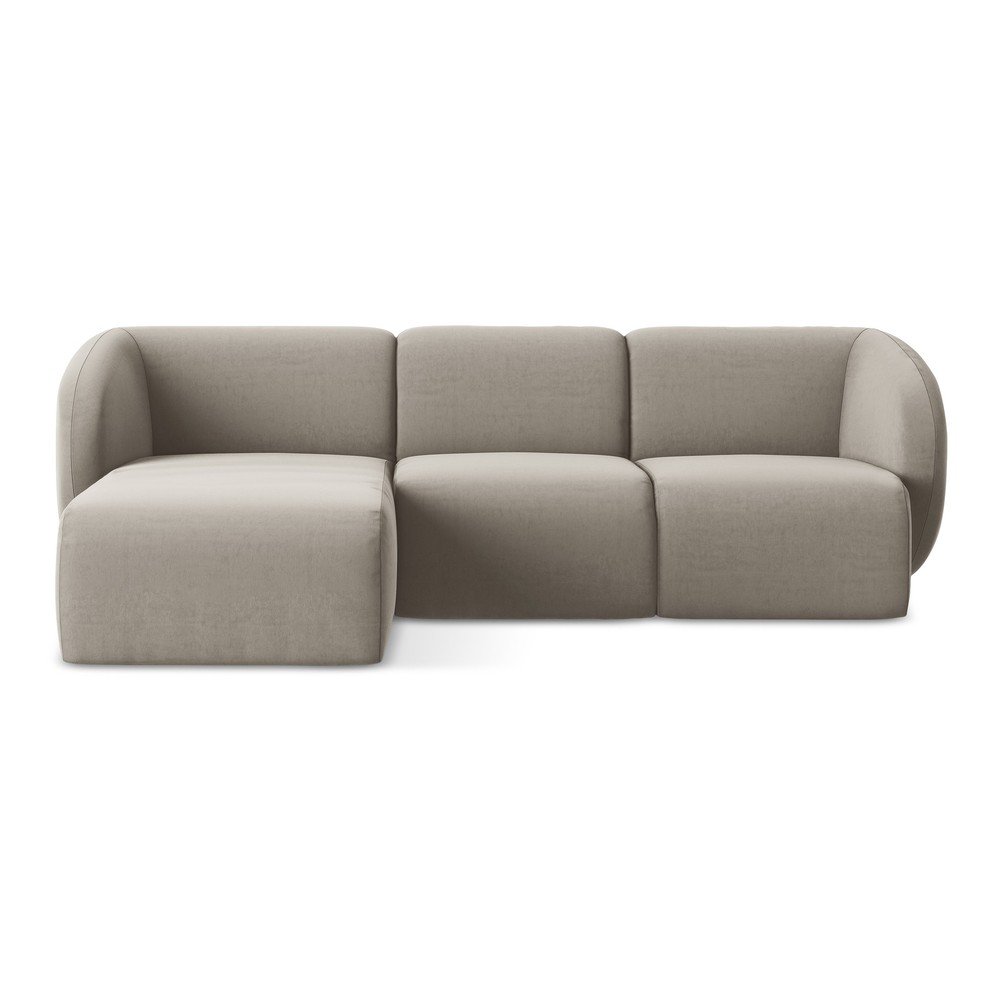 Világosbarna bársony sarokkanapé (bal oldali-heverő résszel) Lani – Makamii