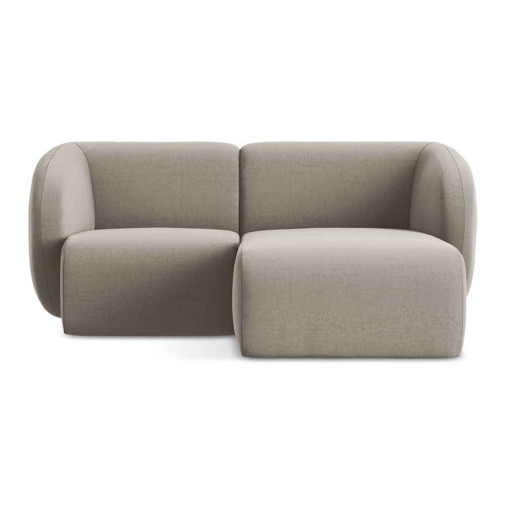 Világosbarna bársony sarokkanapé (jobb oldali-heverő résszel) Lani – Makamii