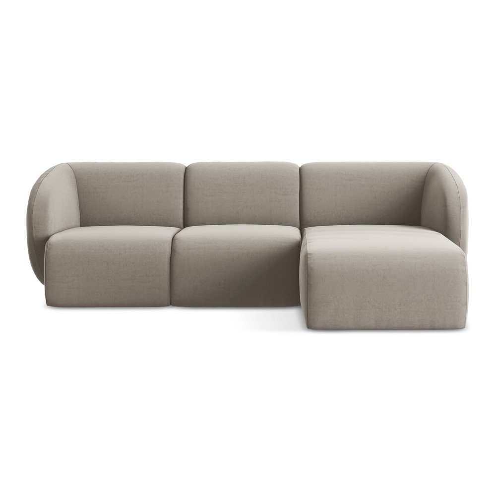 Világosbarna bársony sarokkanapé (jobb oldali-heverő résszel) Lani – Makamii