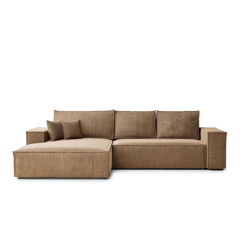 Világosbarna zsenília kinyitható-tárolóhelyes sarokkanapé (bal oldali-heverő résszel) Maze – Maison de Rêve