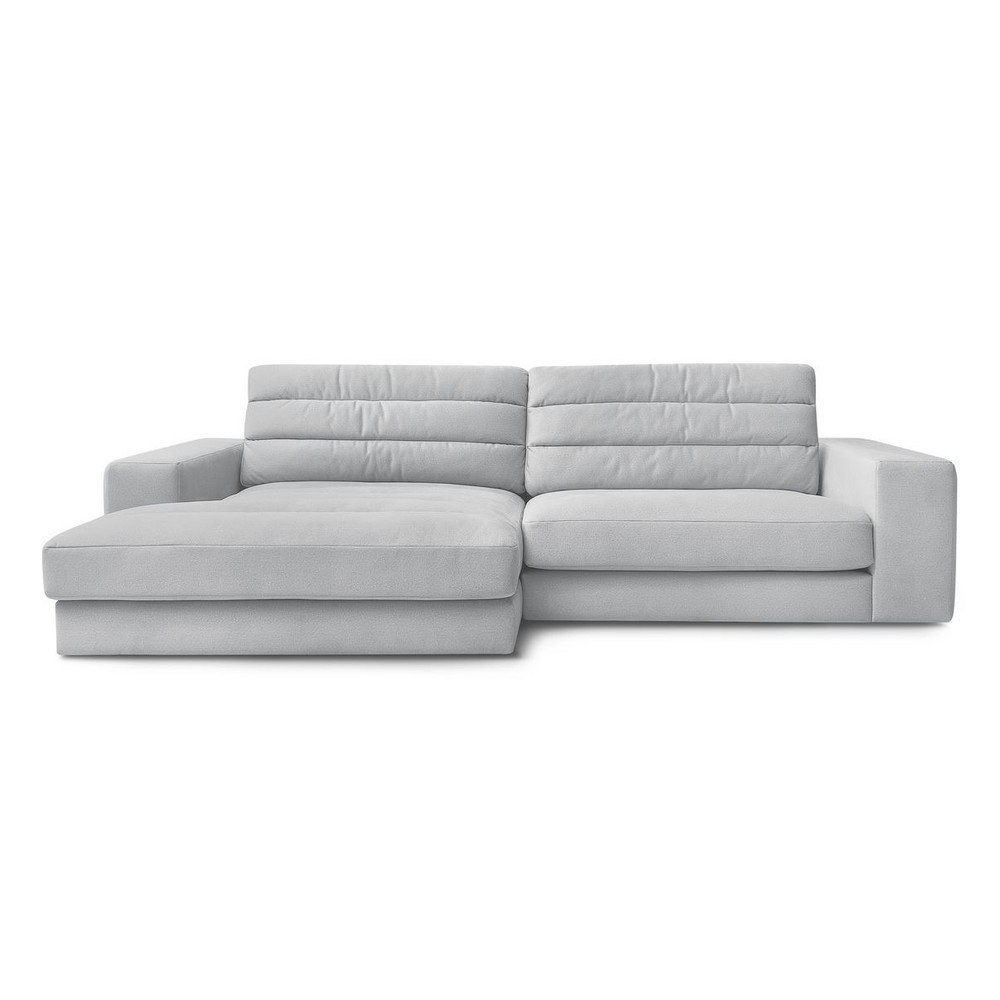 Világosszürke bársony sarokkanapé (bal oldali-heverő résszel) Sierra – Bobochic Paris