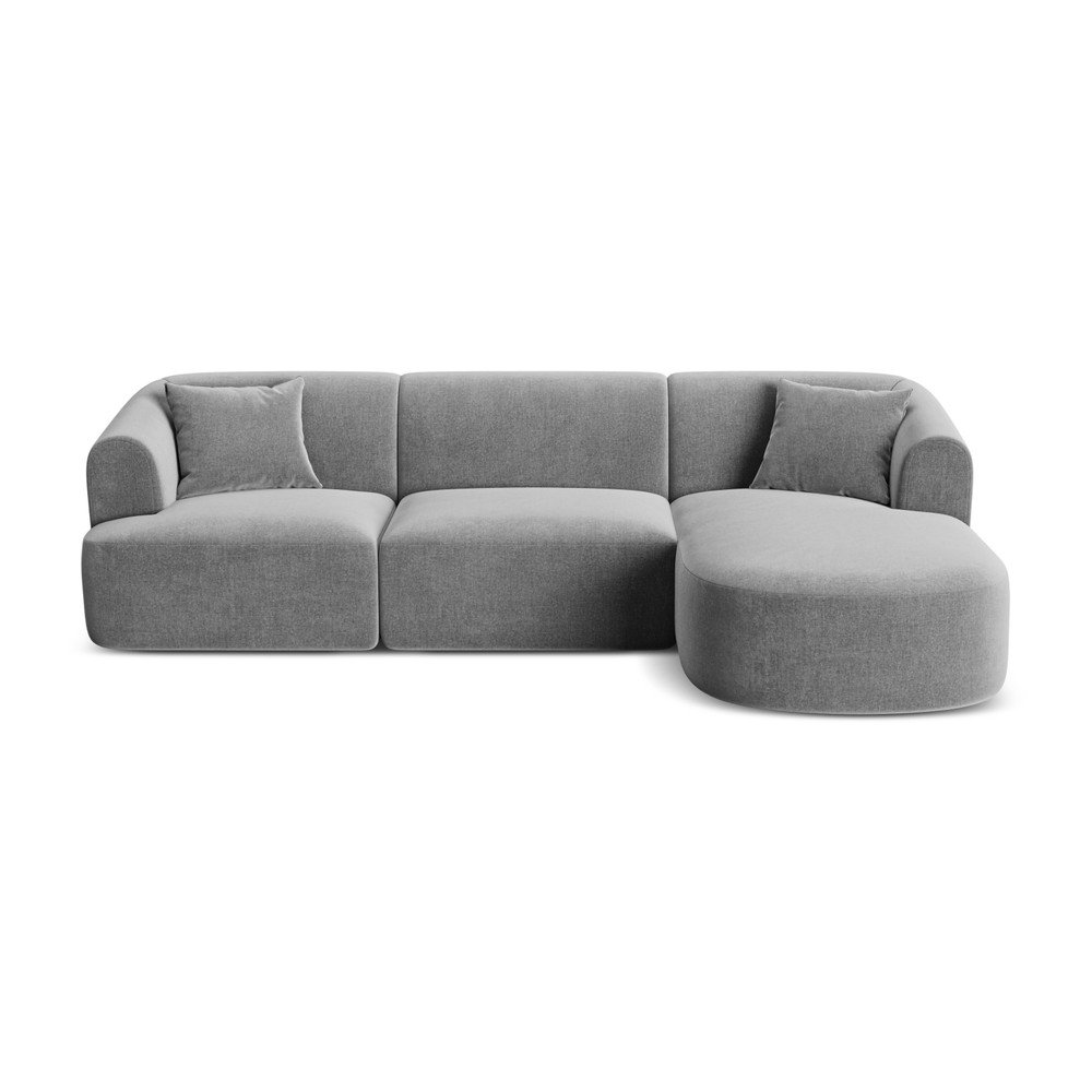 Világosszürke bársony sarokkanapé (jobb oldali-heverő résszel) Campi – Cosmopolitan Design