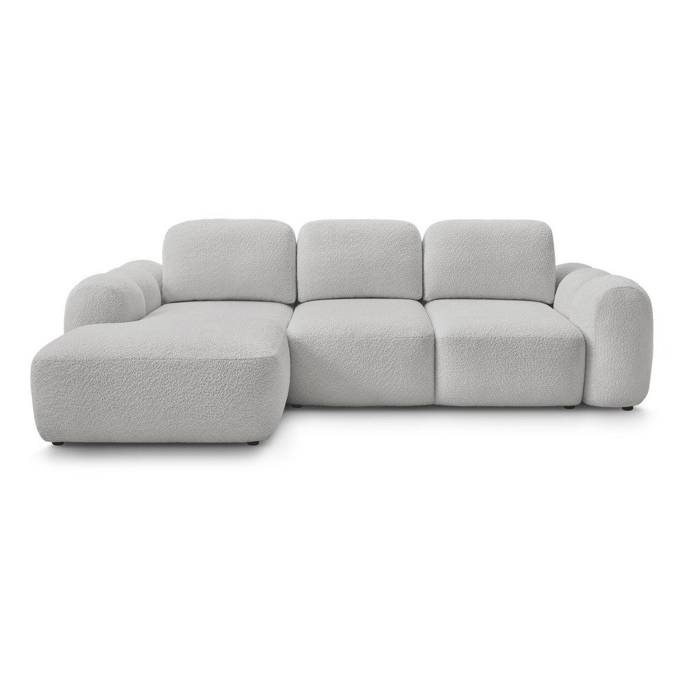 Világosszürke buklé kinyitható-tárolóhelyes sarokkanapé (bal oldali-heverő résszel) Montaigne – Bobochic Paris