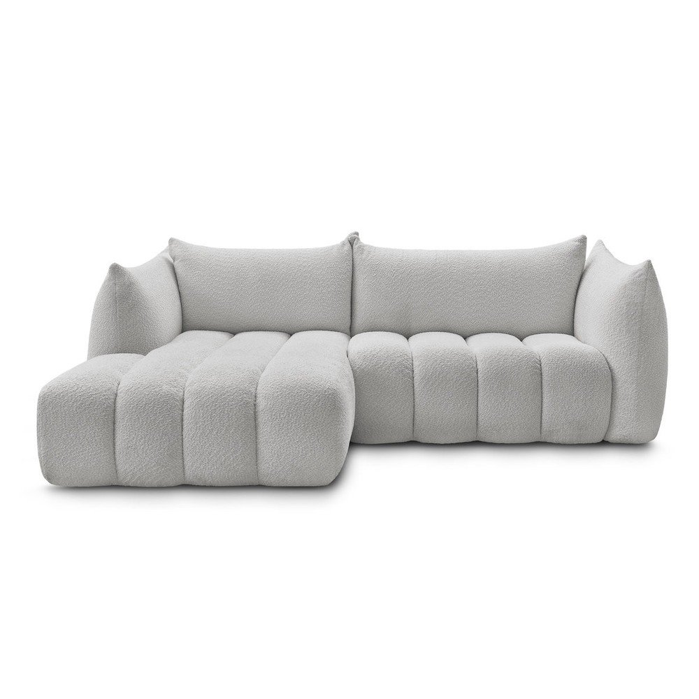 Világosszürke buklé sarokkanapé (bal oldali-heverő résszel) Azra – Bobochic Paris