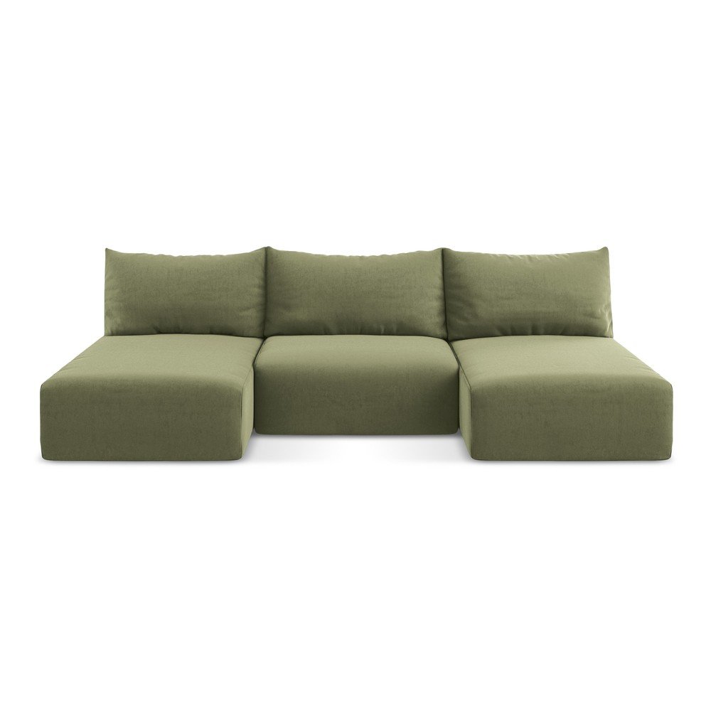 Zöld bársony kinyitható-tárolóhelyes (U alakú) sarokkanapé Kalena – Makamii